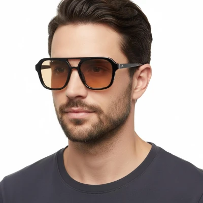 Męskie okulary przeciwsłoneczne z polaryzacją pilotki MP174A w kat.1 czarny/pomarańcz