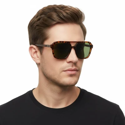 Męskie okulary przeciwsłoneczne z polaryzacją pilotki MP174C panterka/zielony