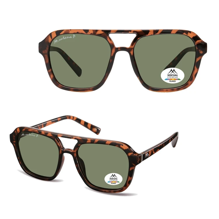 Męskie okulary przeciwsłoneczne z polaryzacją pilotki MP174C panterka/zielony