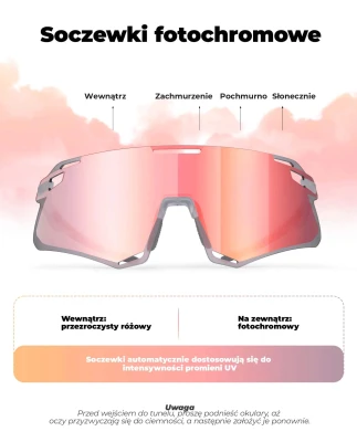 Okulary rowerowe ochronne przyciemniające z fotochromem kat.1-3 + wkładka korekcyjna