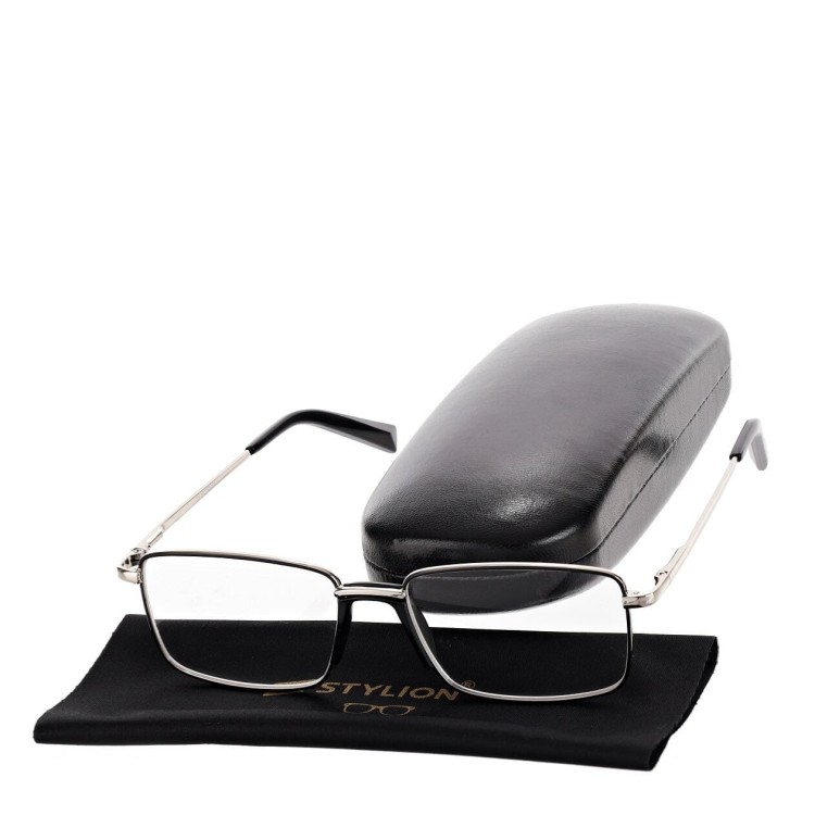 Plusy +2.50 Męskie okulary do czytania korekcyjne FLEX ST333 srebrne