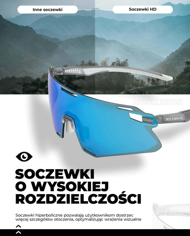 Okulary rowerowe ochronne przyciemniające z fotochromem kat.1-3 + wkładka korekcyjna