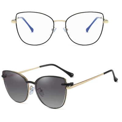 2w1 Okulary damskie do komputera + nakładka przeciwsłoneczna na magnes Clip-On 25192  złoty/czarny