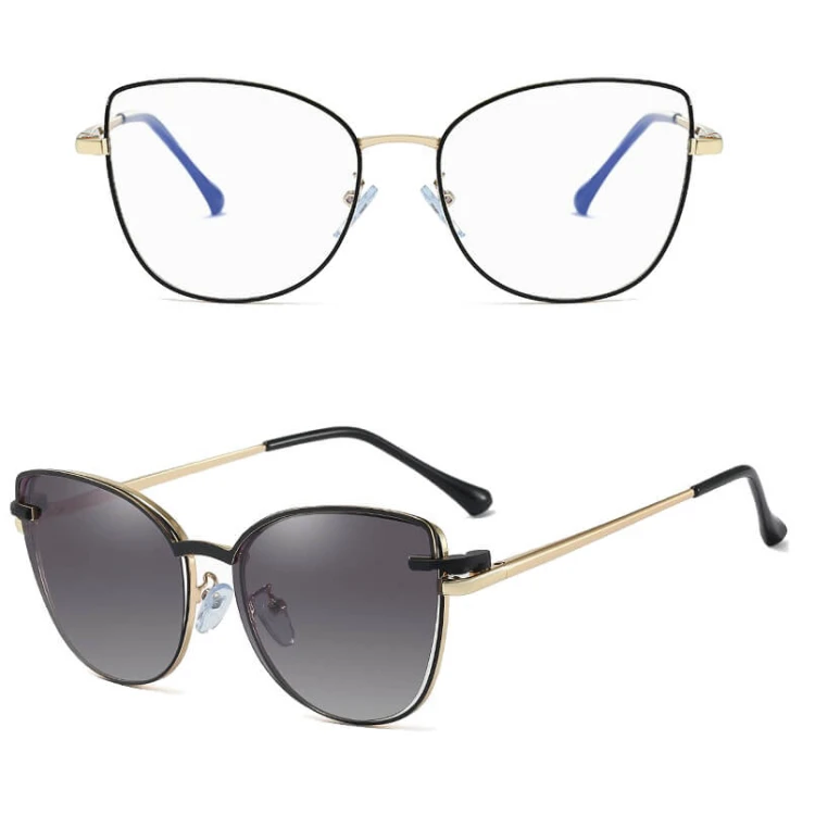 2w1 Okulary damskie do komputera + nakładka przeciwsłoneczna na magnes Clip-On 25192  złoty/czarny