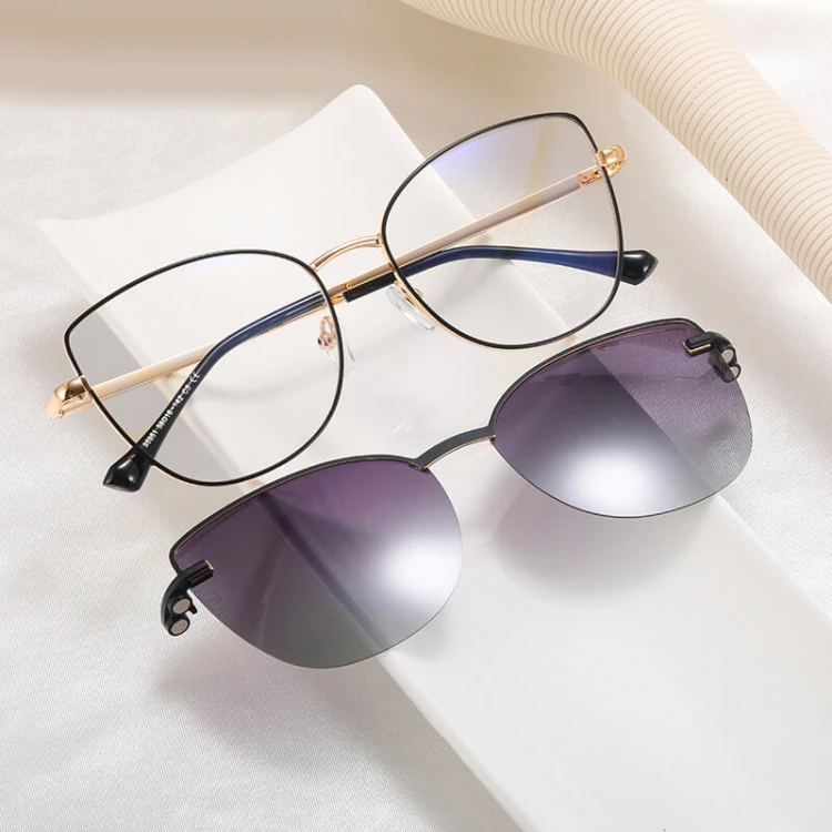 2w1 Okulary damskie do komputera + nakładka przeciwsłoneczna na magnes Clip-On 25192  złoty/czarny