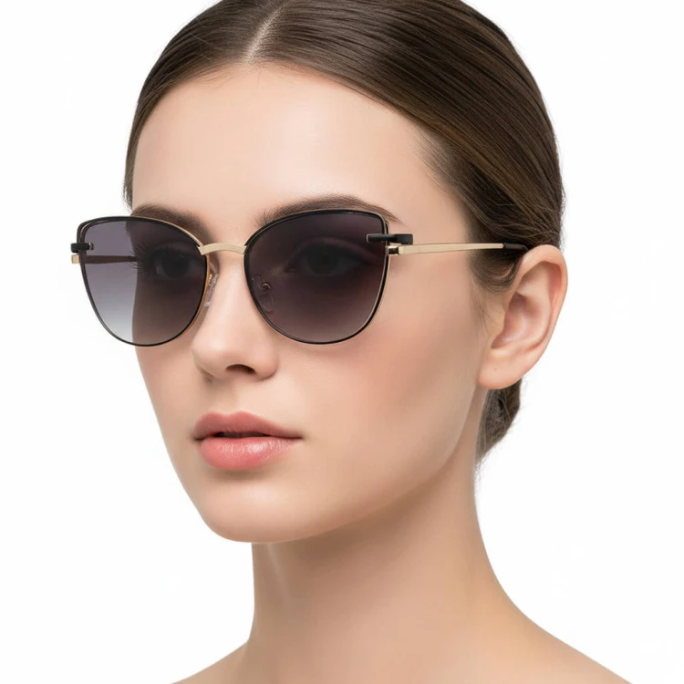2w1 Okulary damskie do komputera + nakładka przeciwsłoneczna na magnes Clip-On 25192A  krem/złoty