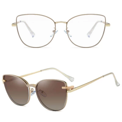 2w1 Okulary damskie do komputera + nakładka przeciwsłoneczna na magnes Clip-On 25192A  krem/złoty