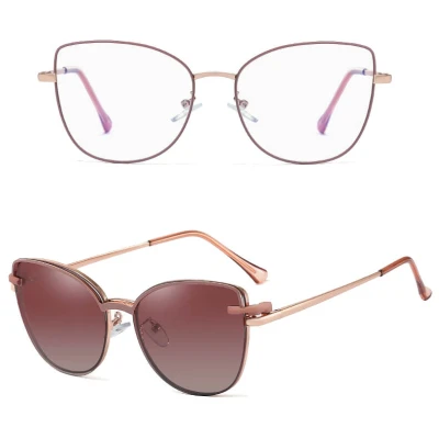 2w1 Okulary damskie do komputera + nakładka przeciwsłoneczna na magnes Clip-On 25192D fiolet/złoty
