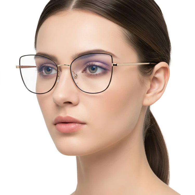 2w1 Okulary damskie do komputera + nakładka przeciwsłoneczna na magnes Clip-On 25192E złoty/ciemny fiolet