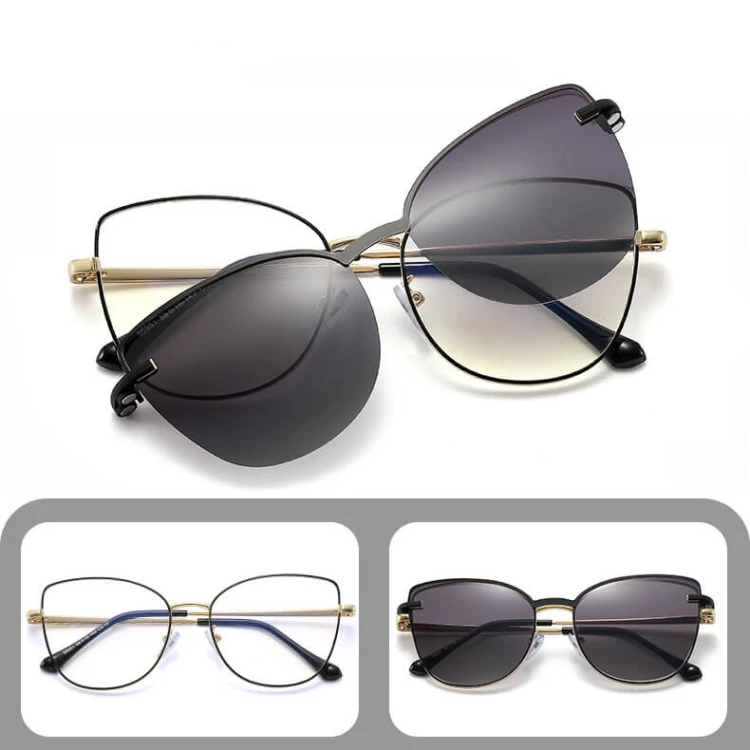 2w1 Okulary damskie do komputera + nakładka przeciwsłoneczna na magnes Clip-On 25192E złoty/ciemny fiolet