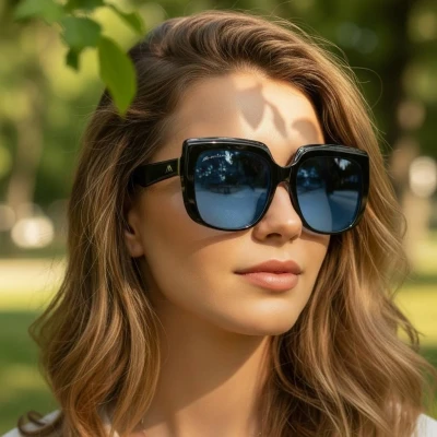Duże damskie okulary przeciwsłoneczne z polaryzacją kat.2 - MP176D czarne/niebieskie