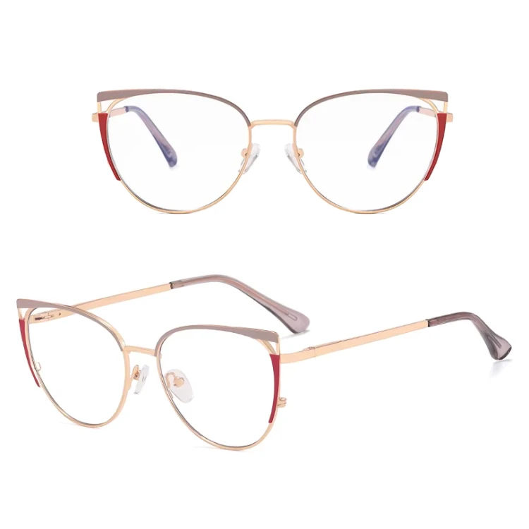 Metalowe Damskie okulary zerówki do komputera oprawki korekcyjne kocie z filtrem Blue Light 25158F.jpg