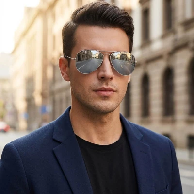 Duże srebrne okulary lustrzanki przeciwsłoneczne aviator Pilotki F-130