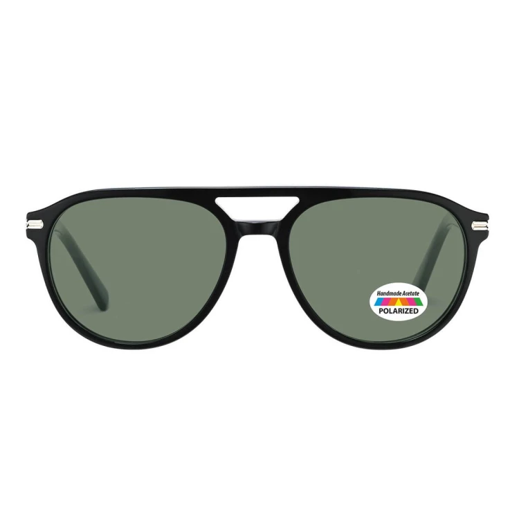 Okulary przeciwsłoneczne z polaryzacją acetatowe Aviator AC365-SG czarne/zielone