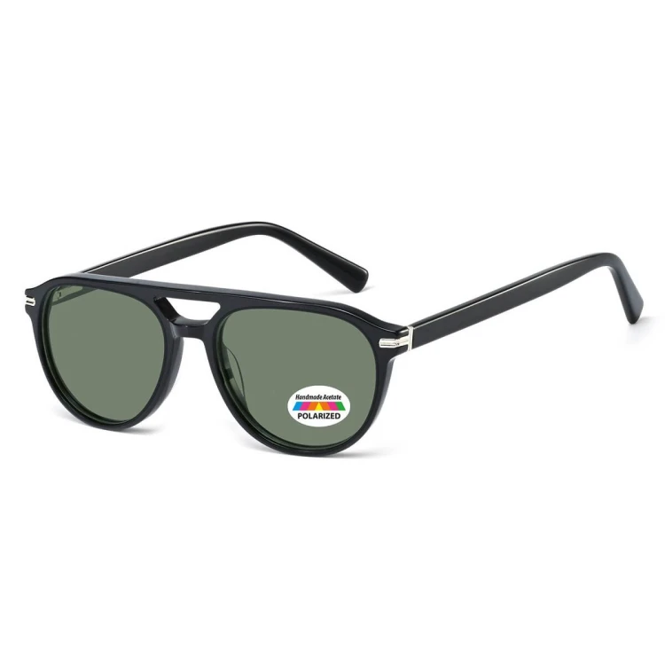 Okulary przeciwsłoneczne z polaryzacją acetatowe Aviator AC365-SG czarne/zielone