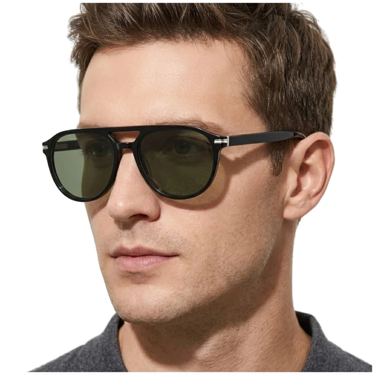 Okulary przeciwsłoneczne z polaryzacją acetatowe Aviator AC365-SG czarne/zielone