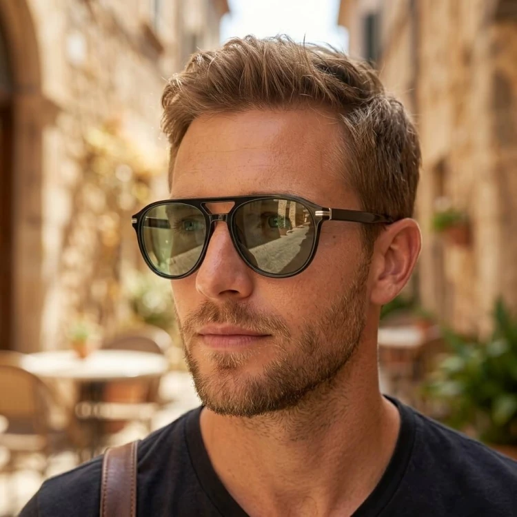 Okulary przeciwsłoneczne z polaryzacją acetatowe Aviator AC365-SG czarne/zielone
