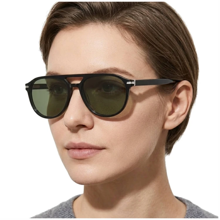 Okulary przeciwsłoneczne z polaryzacją acetatowe Aviator AC365-SG czarne/zielone