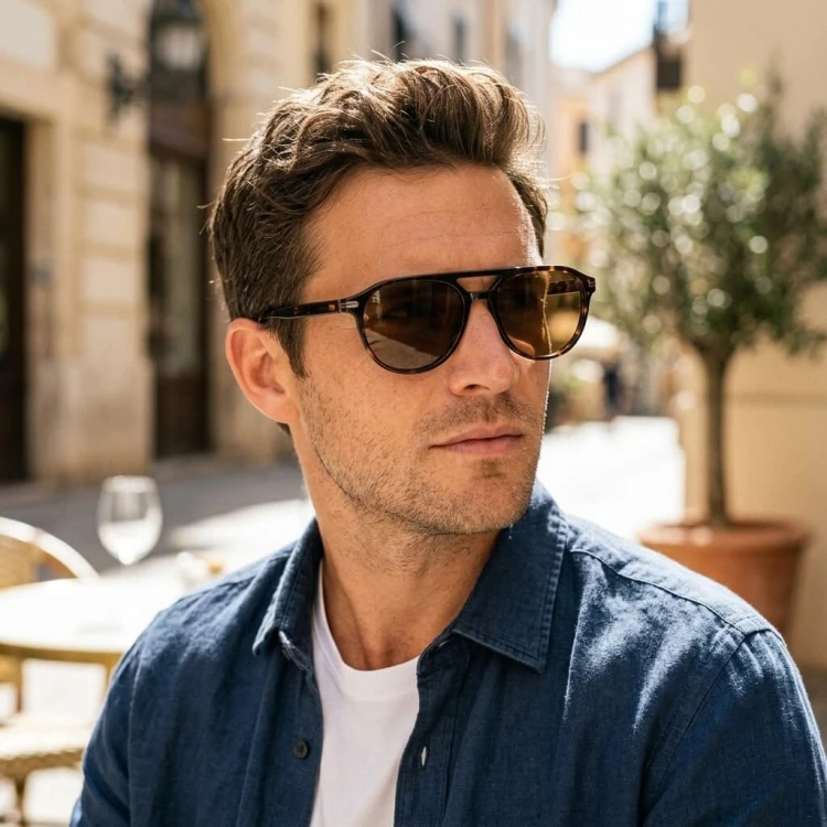 Okulary przeciwsłoneczne z polaryzacją acetatowe Aviator AC365B-SB panterka/brąz