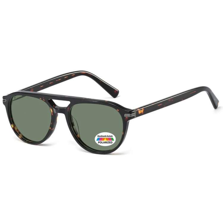 Okulary przeciwsłoneczne z polaryzacją acetatowe Aviator AC365B-SG panterka/zielony