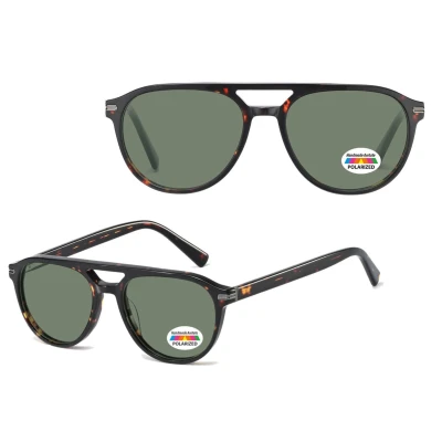 Okulary przeciwsłoneczne z polaryzacją acetatowe Aviator AC365B-SG panterka/zielony