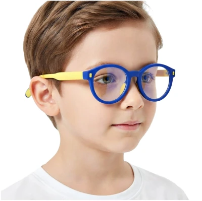 Dziecięce 4-8 lat elastyczne okulary zerówki do komputera Blue Light 25193A niebieski/żółty