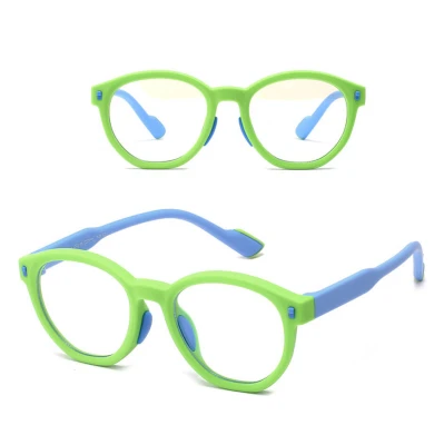 Dziecięce 4-8 lat elastyczne okulary zerówki do komputera Blue Light 25193D zielony/błękit