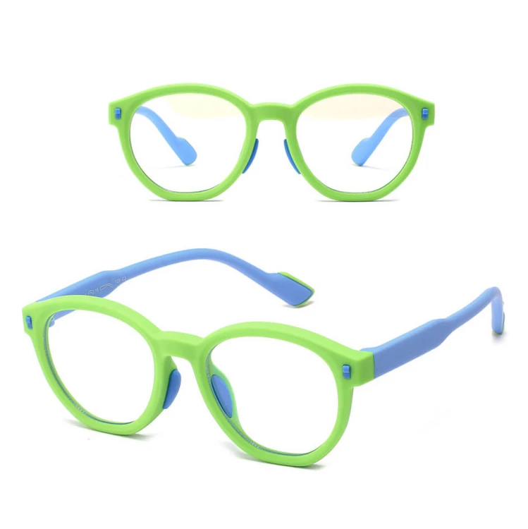 Dziecięce 4-8 lat elastyczne okulary zerówki do komputera Blue Light 25193D zielony/błękit