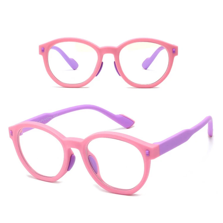 Dziecięce 4-8 lat elastyczne okulary zerówki do komputera Blue Light 25193E róż/fiolet