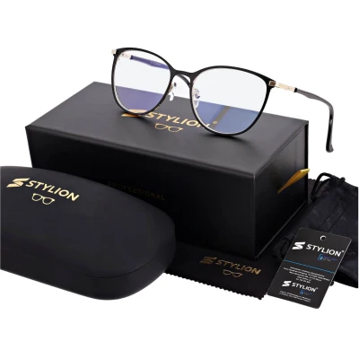 Damskie okulary +1.75 do czytania i komputera z filtrem Blue Light STL277 czarny/złoty