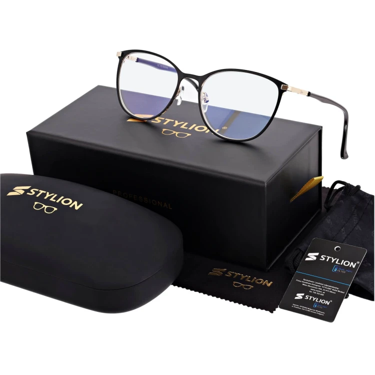 Damskie okulary +1.75 do czytania i komputera z filtrem Blue Light STL277 czarny/złoty