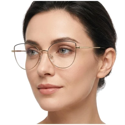 Damskie okulary zerówki oprawki korekcyjne kocie oczy Flex 862A złoty/czarny