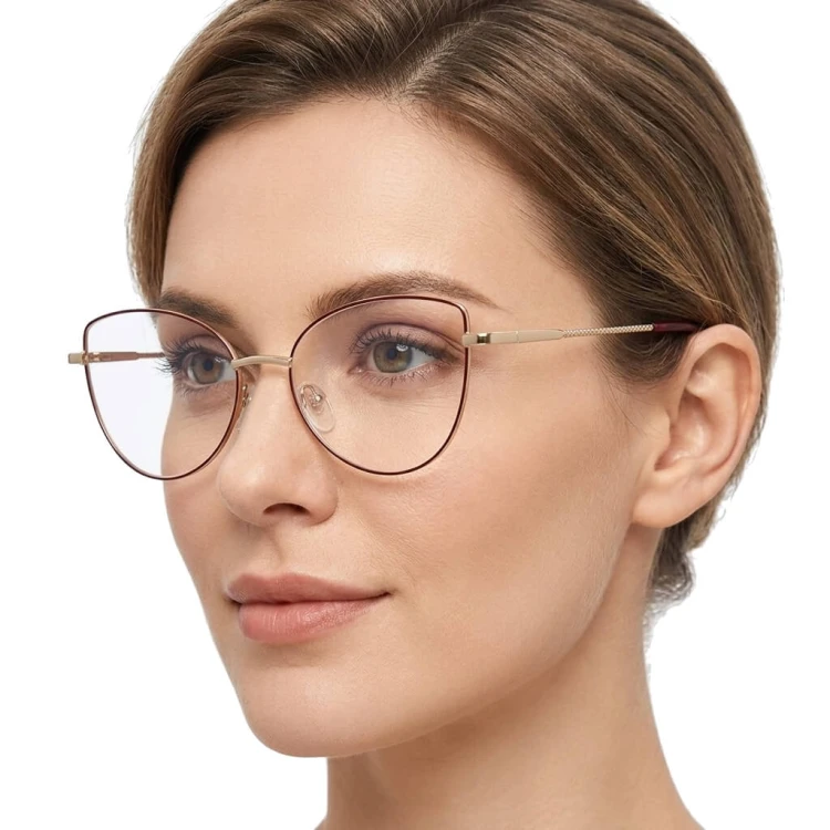 Damskie okulary zerówki oprawki korekcyjne kocie oczy Flex 862B złoty/bordo