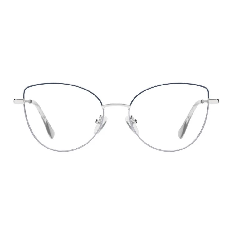 Damskie okulary zerówki oprawki korekcyjne kocie oczy Flex 862C srebrny/granatowy