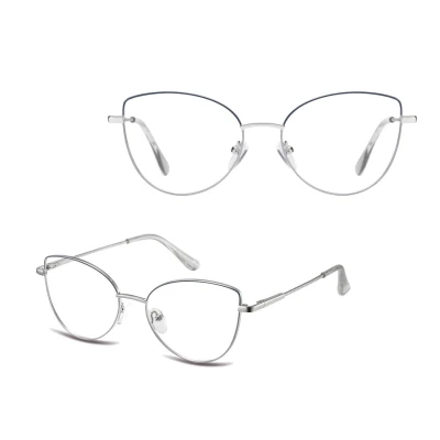 Damskie okulary zerówki oprawki korekcyjne kocie oczy Flex 862C srebrny/granatowy