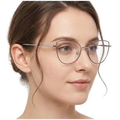 Damskie okulary zerówki oprawki korekcyjne kocie oczy Flex 862D srebrny/czarny