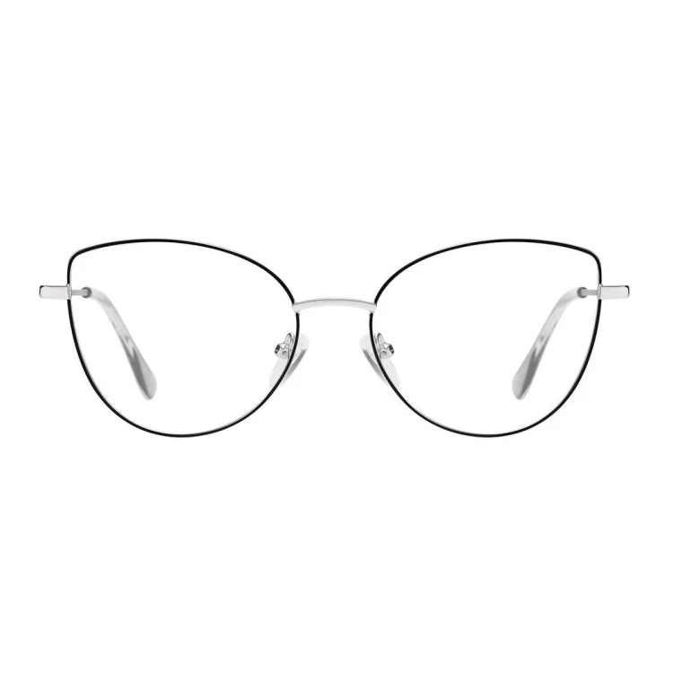 Damskie okulary zerówki oprawki korekcyjne kocie oczy Flex 862D srebrny/czarny