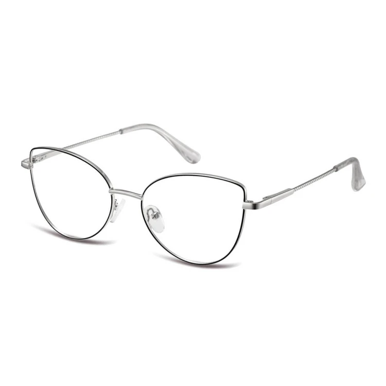 Damskie okulary zerówki oprawki korekcyjne kocie oczy Flex 862D srebrny/czarny