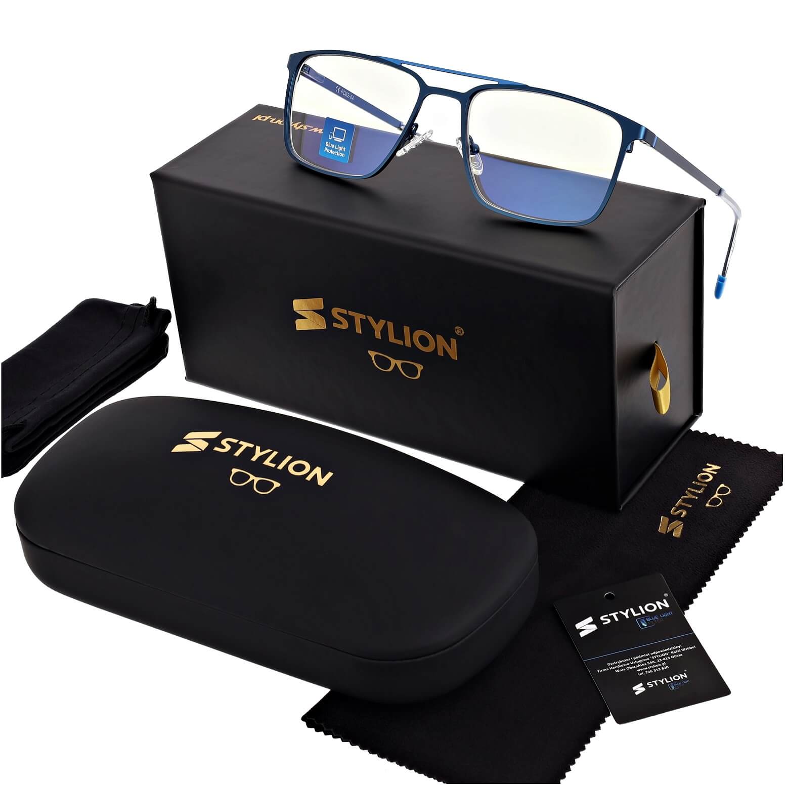 Męskie okulary PREMIUM zerówki Blue Light+Antyrefleks STL280 niebieskie