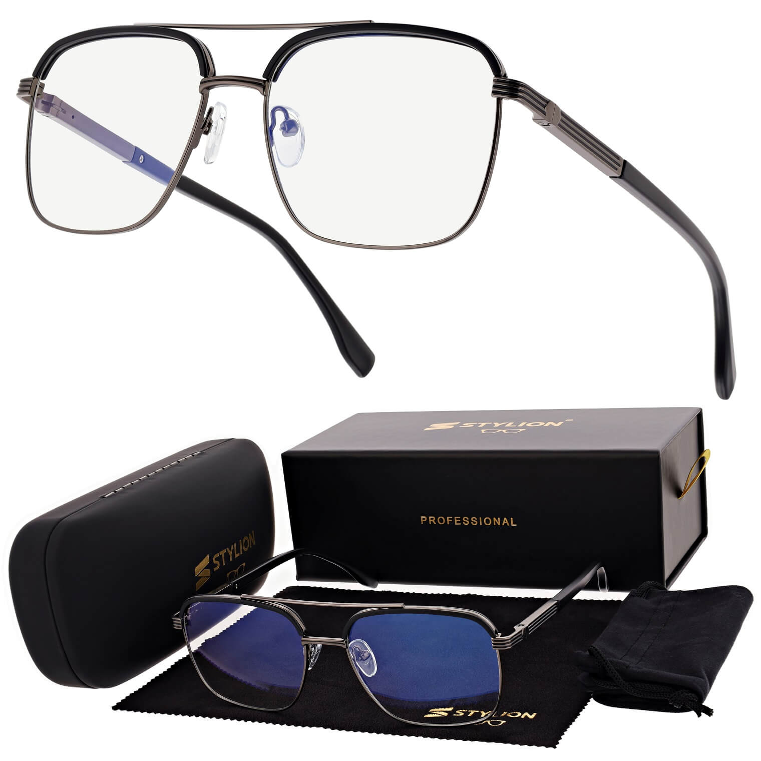 Okulary pilotki zerówki z filtrem Blue Light 25177A czarny/grafit